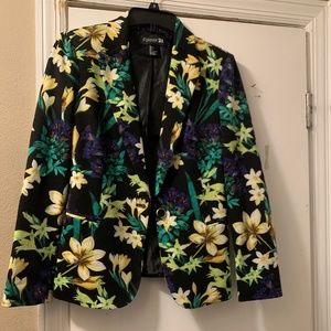 Flowered fitted cotton blazer